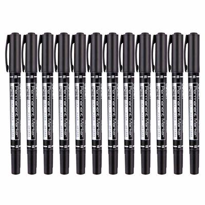 得力(deli)6824 双头多用记号笔 2mm/1mm 12支/盒 黑色